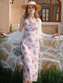 印花吊帶洋裝 - 淺粉色 - 查看 3