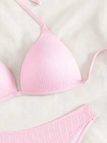 Swim Mod Summer Beach Halter Bikini Set - Pink - View 4