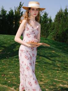 印花吊帶洋裝 - 淺粉色 - 查看 5