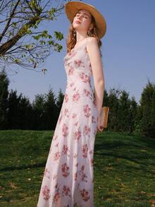 印花吊帶洋裝 - 淺粉色 - 查看 6