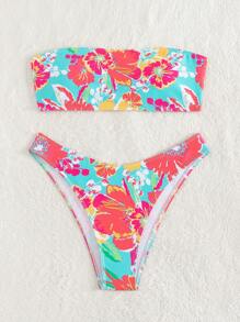 Swim Mod 印花抹胸比基尼泳裝 - 青碧色 - 查看 5