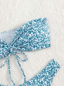 Swim Mod 碎花抹胸比基尼泳裝 - 藍白色 - 查看 4