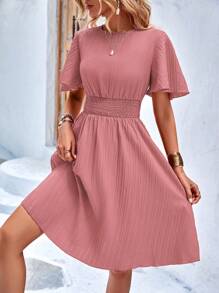 Breezaya Solid Butterfly Sleeve A-line Dress - Dusty Pink - View 6