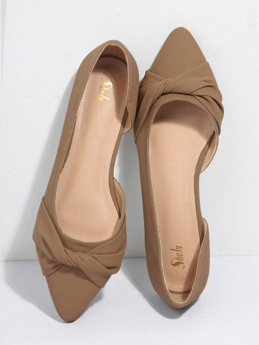 SHUZIA 女士迷人尖头前结平底鞋夏季鞋春季鞋春假复活节母亲节礼物 - 卡其色 - 查看 1