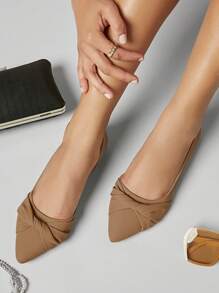 SHUZIA 女士迷人尖头前结平底鞋夏季鞋春季鞋春假复活节母亲节礼物 - 卡其色 - 查看 3