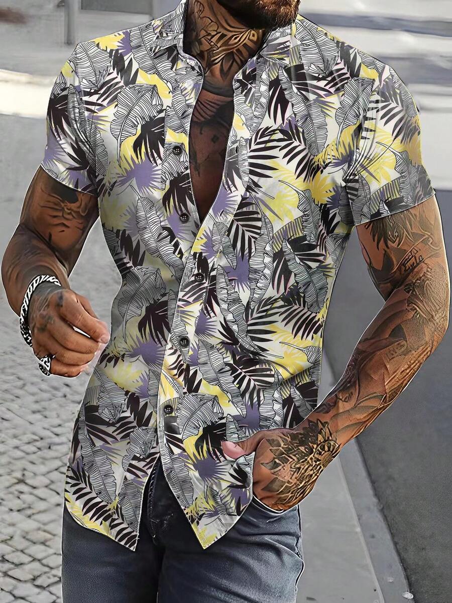Manfinity Homme Men Tropical Print Button Up Shirt - Multicolor - View 1