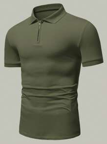Manfinity Homme Men Quarter Zipper Polo Shirt - Army Green - View 3