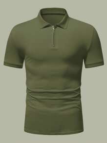 Manfinity Homme Men Quarter Zipper Polo Shirt - Army Green - View 4