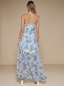 SHEIN Belle 印花荷葉邊圍裹下擺吊帶連衣裙 - 彩色 - 查看 3