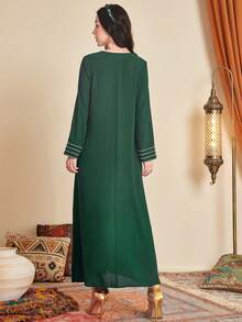 Al Najma Thêu Cổ v Áo choàng Thổ Nhĩ Kỳ - Màu xanh lá cây đậm - Xem 2