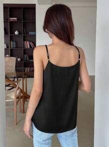 DAZY Camiseta de tirantes de color liso y combinable con todo - Negro - Ver 2