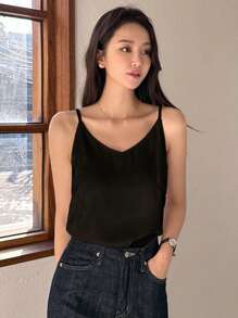 DAZY Camiseta de tirantes de color liso y combinable con todo - Negro - Ver 5