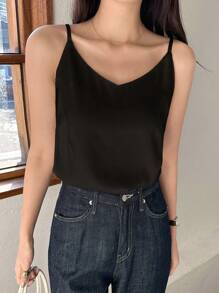 DAZY Camiseta de tirantes de color liso y combinable con todo - Negro - Ver 6