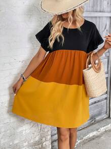 SHEIN LUNE Đầm Xù Viên lá sen Khối Màu Dễ thương - Nhiều màu - Xem 5