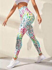 Easithlete Quần legging thể thao cạp rộng in họa tiết da báo - Nhiều màu - Xem 2