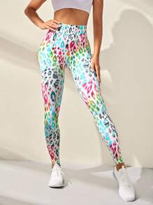 Easithlete Quần legging thể thao cạp rộng in họa tiết da báo - Nhiều màu - Xem 4
