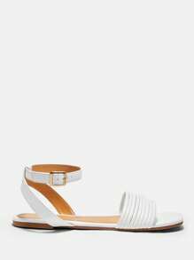 SheIn BIZ Xăng đan có dây đeo đến mắt cá chân tối giản dành cho nữ, Xăng đan đế bằng mùa hè thanh lịch - trắng - Xem 7