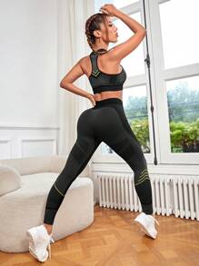 條紋印花運動套裝 - 黑色 - 查看 5