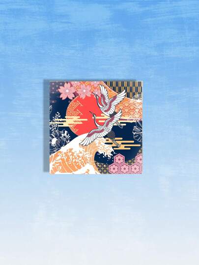 Fujiwara08 1pc Wave & Crane Pattern Fridge Magnet