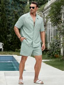 GENTILAND Nam Plus In Toàn bộ Áo sơ mi & Quần short - Màu xanh Bạc hà - Xem 3