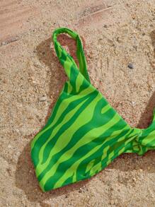 SHEIN Zebra Stripe High Cut Bikini Set For Summer Beach - Green - View 4