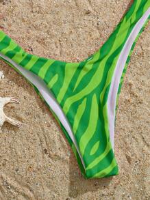 SHEIN Zebra Stripe High Cut Bikini Set For Summer Beach - Green - View 5