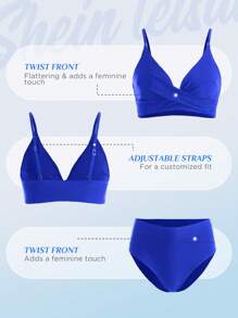 SHEIN Swim 前交叉比基尼泳裝 - 寶藍色 - 查看 3