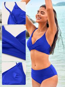 SHEIN Swim 前交叉比基尼泳裝 - 寶藍色 - 查看 6