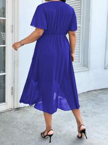 SHEIN Clasi Hơn Chất rắn Váy Wrap Hem - Xanh đậm - Xem 2