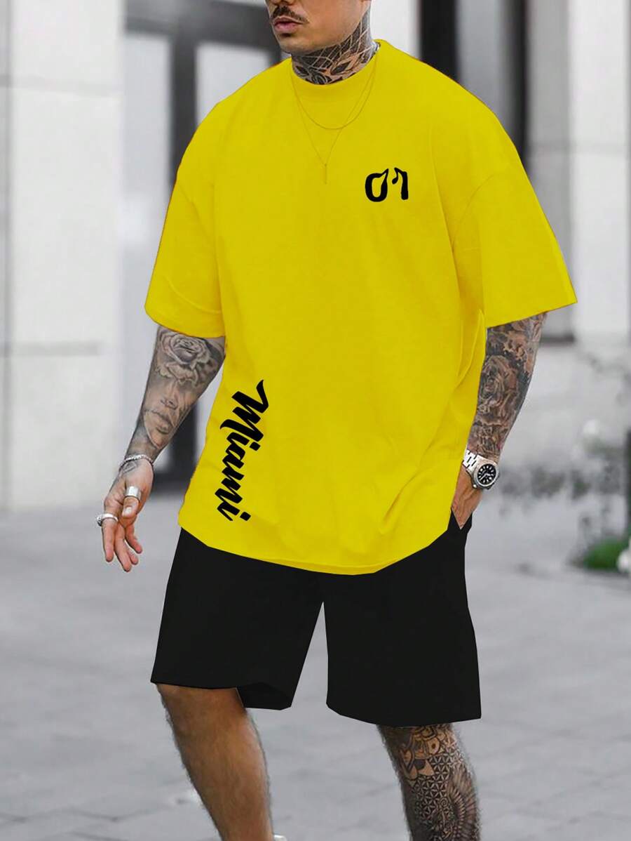 Manfinity Hypemode Nam Đồ họa Chữ cái Áo thun & quần đùi - Nhiều màu - Xem 1