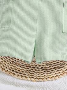 SHEIN 嬰兒前紐扣雙口袋連身短褲附帽子 - 薄荷綠 - 查看 4