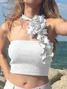 Top tubo crop con gargantilla - Blanco - Ver 1