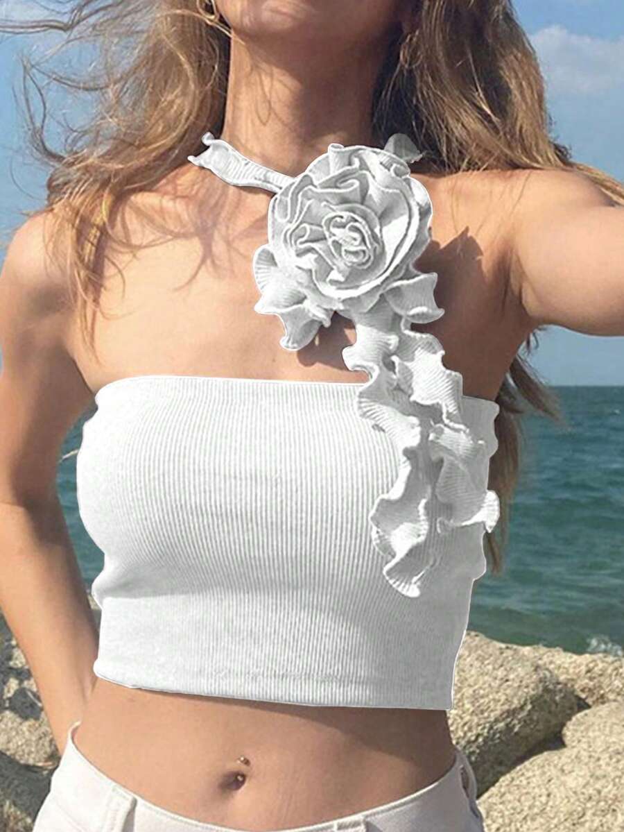 Top tubo crop con gargantilla - Blanco - Ver 1