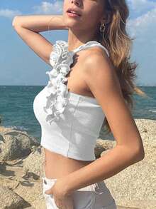 Top tubo crop con gargantilla - Blanco - Ver 2