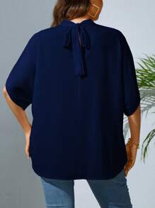 SHEIN Privé Plus Solid Batwing Sleeve Mock Neck Blouse