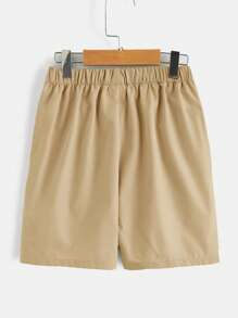 SHEIN Tween Boy Verano Nuevos Pantalones Cortos Casuales Con Botones En La Parte Delantera De Color Sólido - Caqui - Ver 2