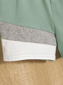 SHEIN Leap Crew Baby Letter Graphic Colourblock Tee & Shorts - Mint Green - View 3