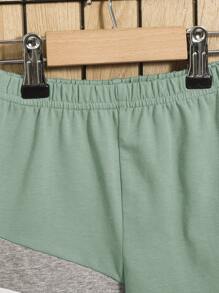 SHEIN Leap Crew Baby Letter Graphic Colourblock Tee & Shorts - Mint Green - View 4