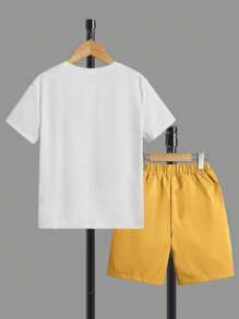 SHEIN Bộ hai mảnh Trai Túi Dây kéo Lá thư Giải trí - Màu vàng - Xem 2