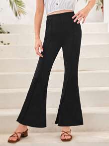 SHEIN 女孩素色喇叭褲 - 黑色 - 查看 3