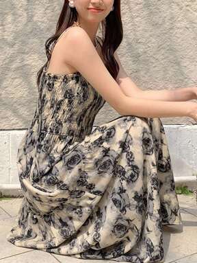 Casual Floral Print Sleeveless Waisted Slip Dress