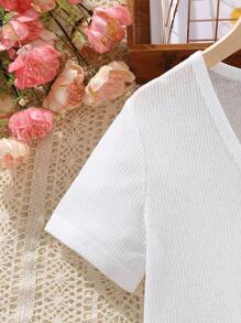 Tween Girl Tropical Print Ruffle Hem Cami Dress & Solid Crop Top - Multicolor - View 5