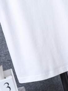 SHEIN Tween Boy Letter Graphic Contrast Trim Tee & Shorts - Multicolor - View 4