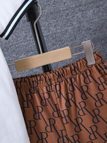 SHEIN Tween Boy Letter Graphic Contrast Trim Tee & Shorts - Multicolor - View 5