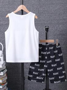 SHEIN Bộ dành cho nam tuổi teen Đồ họa Lá thư Giải trí - Đen và trắng - Xem 2