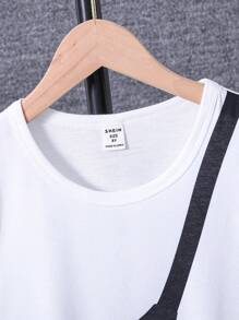 SHEIN Bộ dành cho nam tuổi teen Đồ họa Lá thư Giải trí - Đen và trắng - Xem 5