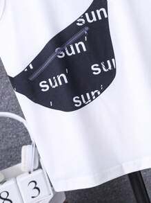 SHEIN Bộ dành cho nam tuổi teen Đồ họa Lá thư Giải trí - Đen và trắng - Xem 6