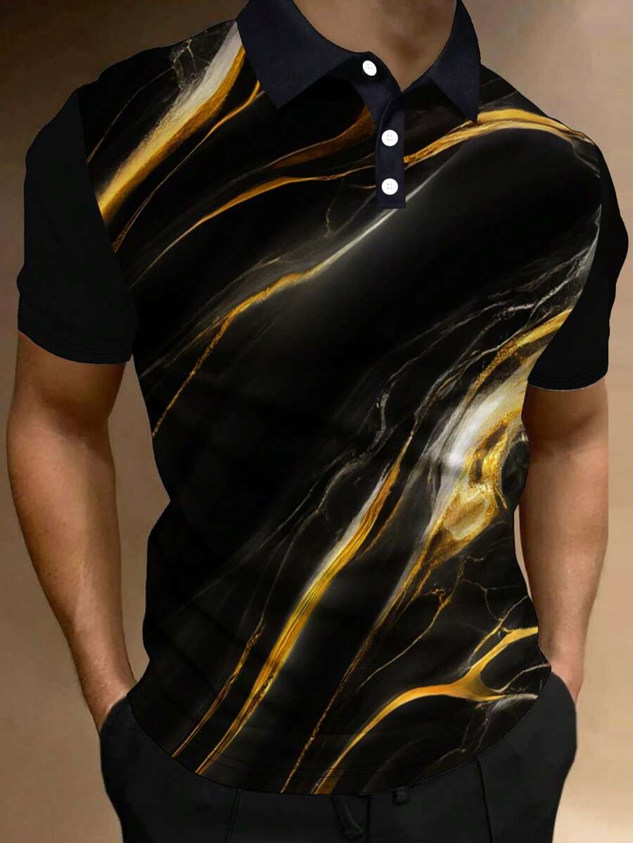 Manfinity Homme 男士圖案印花POLO衫 - 黑色 - 查看 1