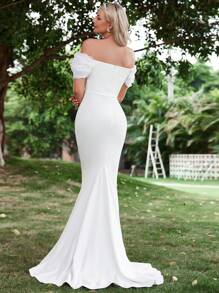 Faeriesty Off Shoulder Mermaid Hem Wedding Dress White Elegant Bridal Dress,Bride