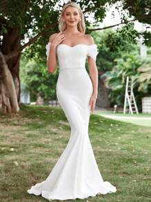 Faeriesty Off Shoulder Mermaid Hem Wedding Dress White Elegant Bridal Dress,Bride